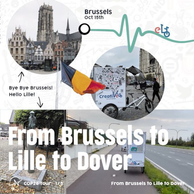 While we were leaving Brussels for Lille, the students from Ettelbruck drove home. After a restful night we were greeted by a wonderful sun after the many #rainydays on our tour. The weather motivated us even more to go to the event of a citizens' movement: In addition to a city district inspection with projects on transformation, we of course did interviews again and presented our project.

Among other things we were shown one of 3000 houses in lille that are currently being energetically renovated and the first real organic supermarket in Lille.

Then we drove to an event in the park: There the mood was good, music was played and wishes for the climate conference were written down and hung on a tree.

After a few interviews, we drove to an old factory building that today serves as an office for various associations. A community of citizens has installed solar systems in the hall.

Before we stopped for dinner, the “Mayoress for Transformation” (yes, there is that in Lille!) gave us an exciting interview.
The next day we left for Callei, from where our ferry to England left. It took us half the day to organize a PCR test, to be waved through customs with our bicycles and trucks.

We were astonished that shortly before our ferry a not even half full ferry started within sight. The same was true for a third ferry right behind us - not even half full and deep black smoke rising from all of them. This to be done differently!
At 3 p.m. local time we reached Dover, where we were allowed to enjoy one of the most beautiful sections of our tour so far on the cliffs of a nature reserve. A wonderful sunset while driving along England's coast rounded off the almost mystical experience.

It wasn't until late that we arrived in Rye, very hungry and tired, and ended up in bed at 11 am with sore muscles. That night we all slept as deeply as babies!

#whatwillittake #oneearthbeat #youth4planet #climateaction #COP26 #17goals #globalgoals #climatecrisis #gogreen #storytelling #cyclingforfuture #togetherforourplanet #SDGs2030 #dustpollution #togetherwecanmakeadifference #youth4planet #CreatiVelo #lillefrance #climatetargets #brusselsbelgium🇧🇪